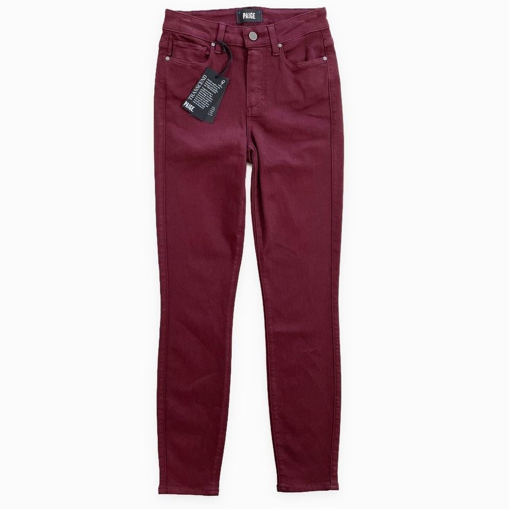 PAIGE Hoxton Ankle Skinny Jean High Rise Stretch Midnight Affair Burgundy 25 NWT